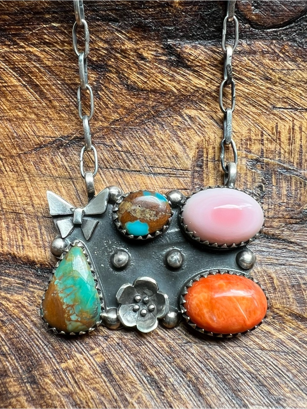 Sterling Silver Southwestern Multistone Bar Necklace